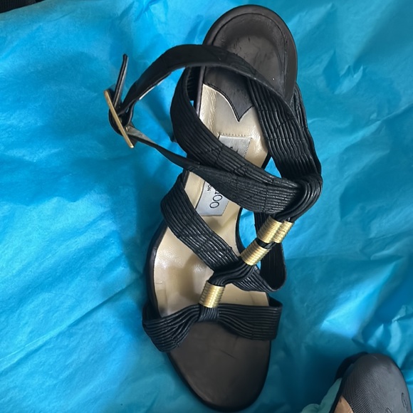 Jimmy Choo black high heel gladiator style with gold bands size 39 1/2 New - Picture 10 of 11